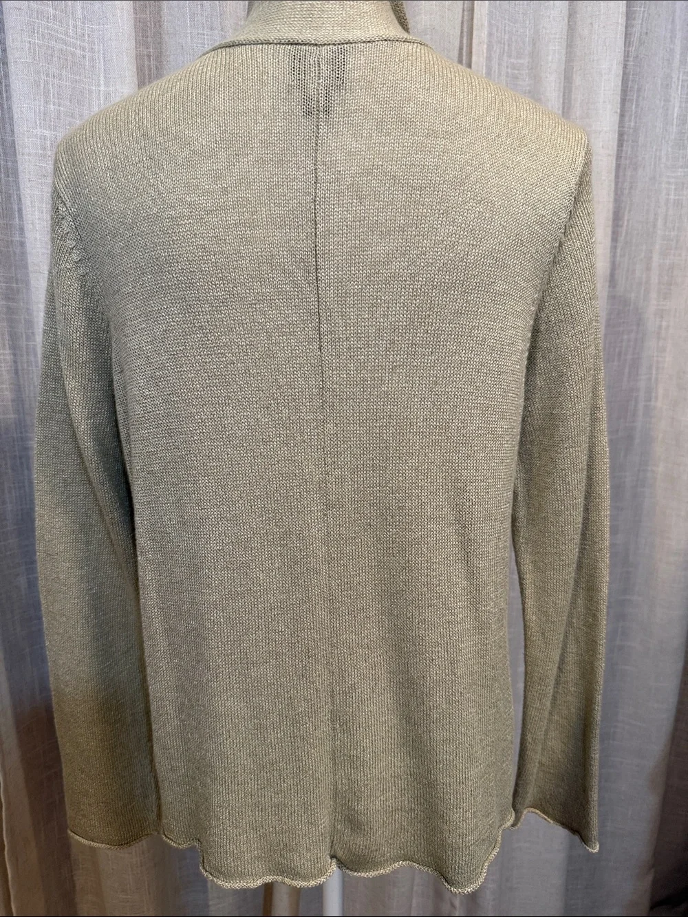 Eileen Fisher Petite Large Linen Blend Open Front Cardigan Oatmeal Lightweight - Picture 5 of 11